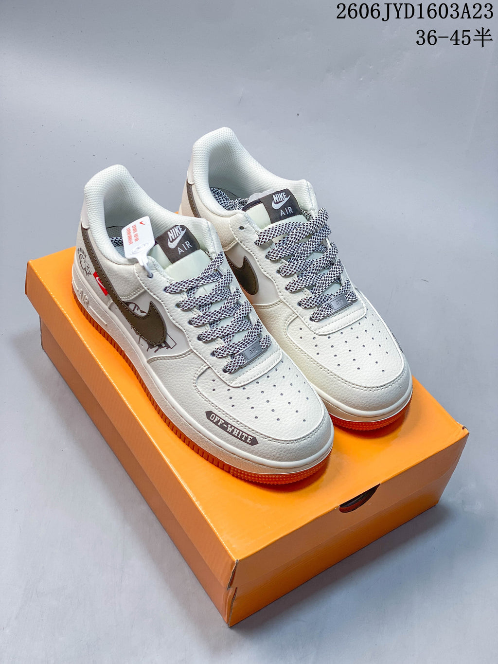 Nike Air Force 1 ’07 Low Off-White Style Sneakers, White and Gum