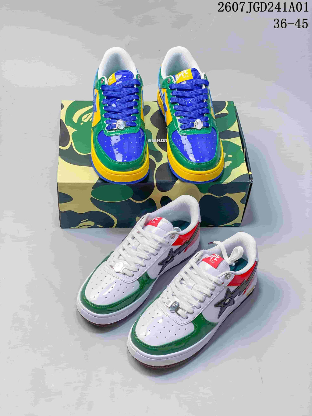 BAPE x Kidsuper Studios Low-Top Sneakers, White Green Red