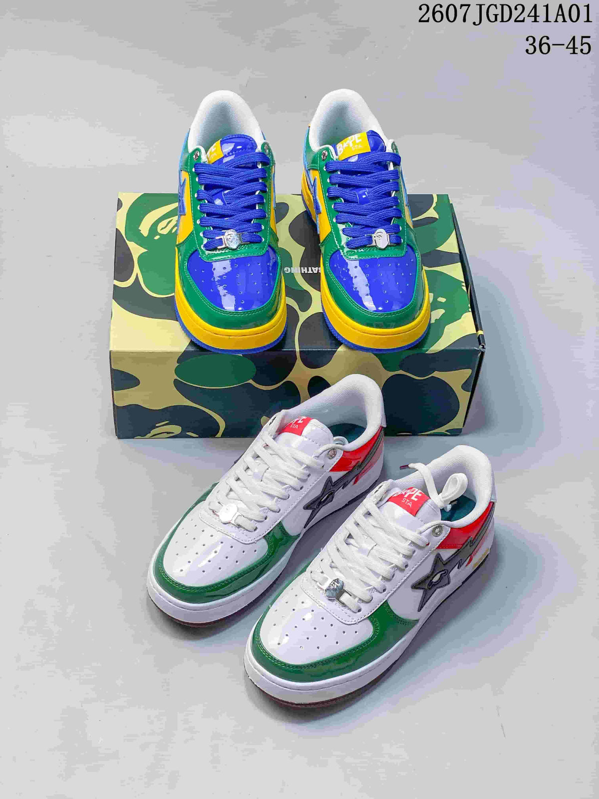 BAPE x Kidsuper Studios Low-Top Sneakers, White Green Red