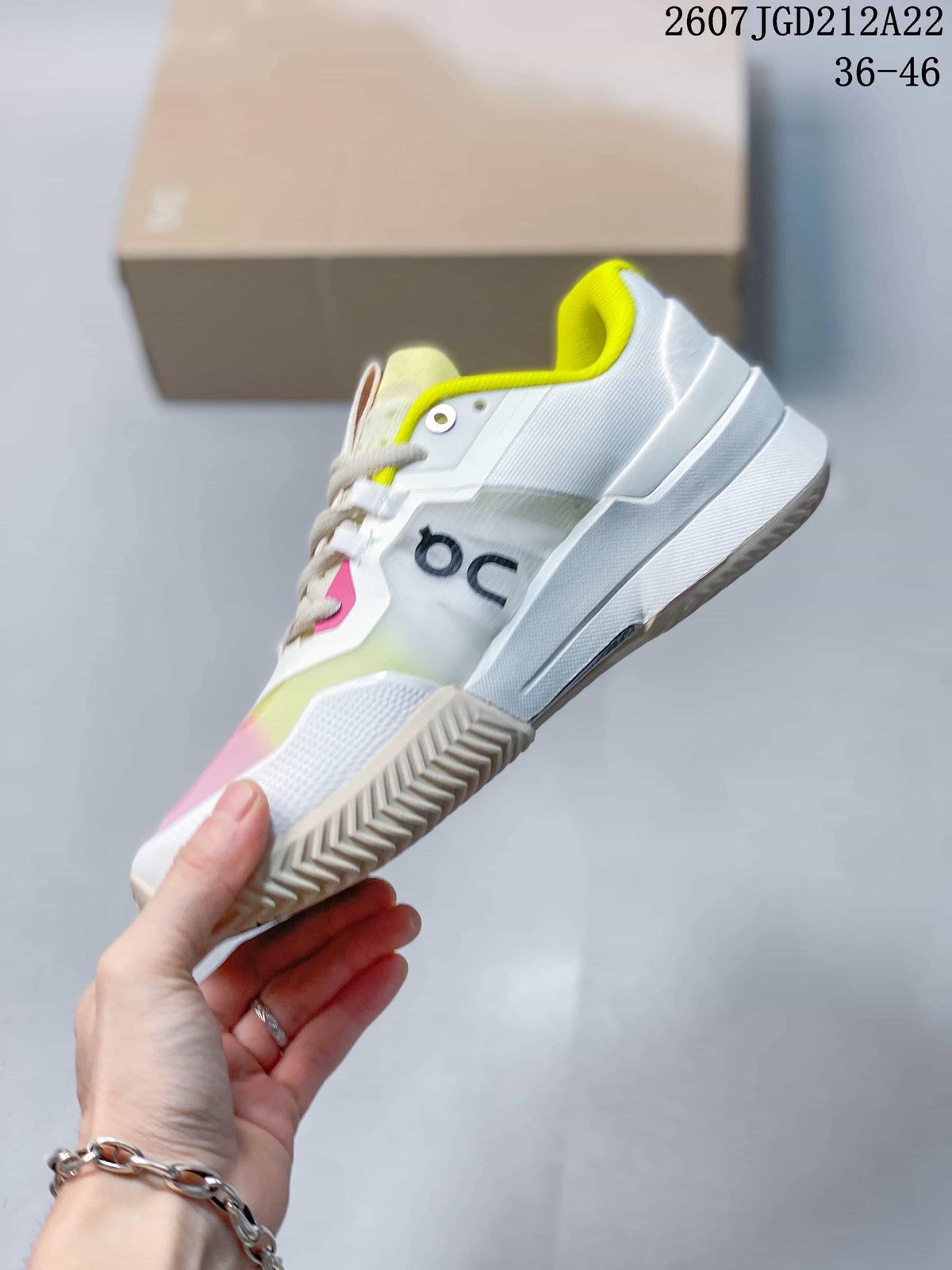 On THE ROGER Pro 2 Tennis Sneakers White Pink Yellow