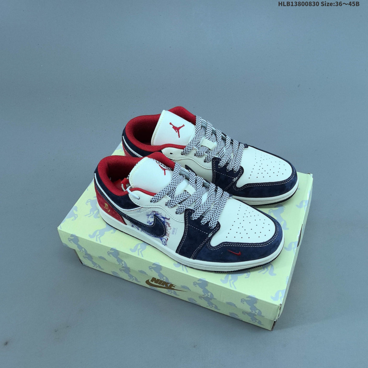 Nike Air Jordan 1 Low Sneakers in White, Navy and Red