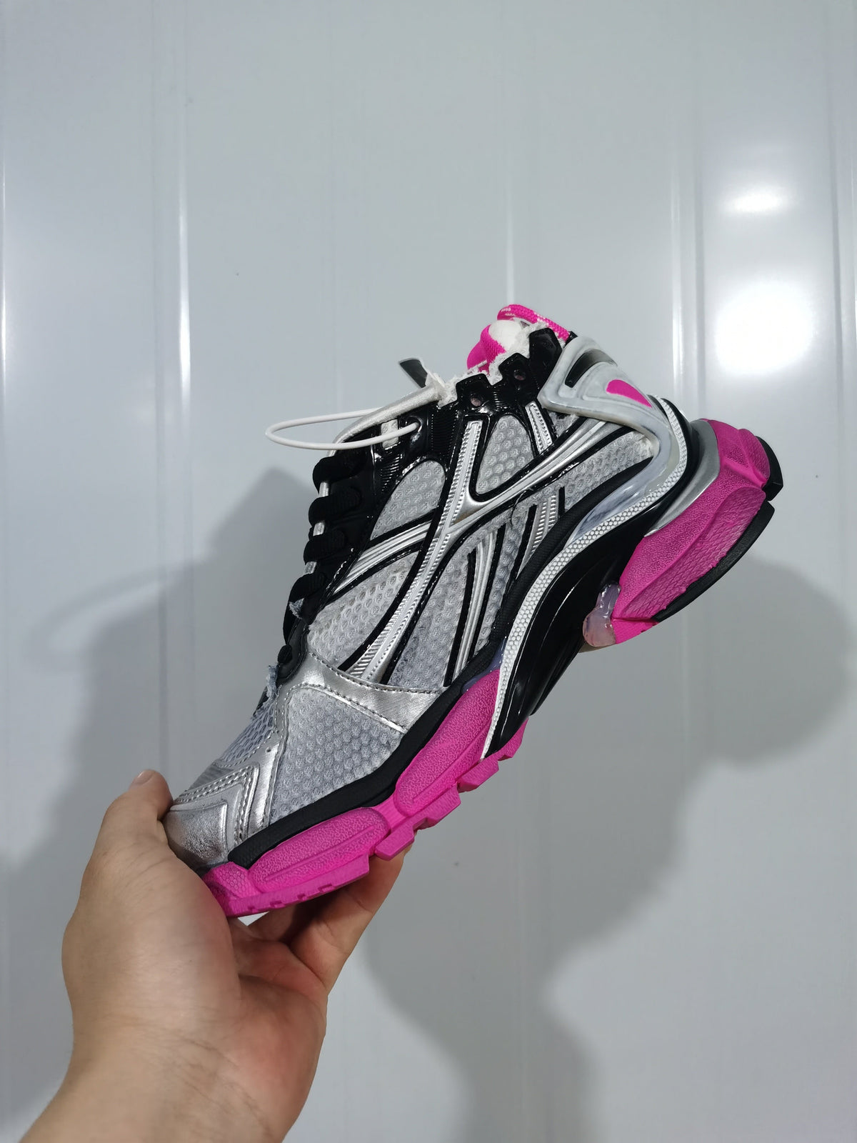 Balenciaga Runner Sneakers Silver Black Fluorescent Pink 9155