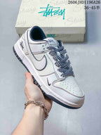 Nike SB Dunk Low LV-Print Low-Top Sneakers, Gray and White