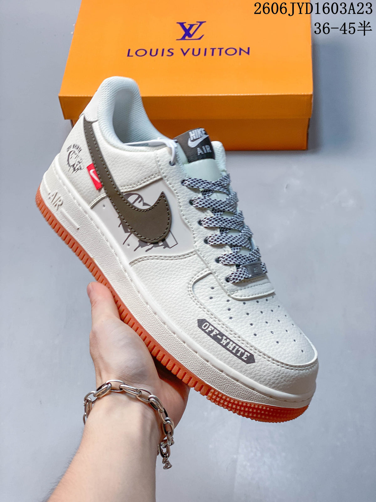 Nike Air Force 1 ’07 Low Off-White Style Sneakers, White and Gum