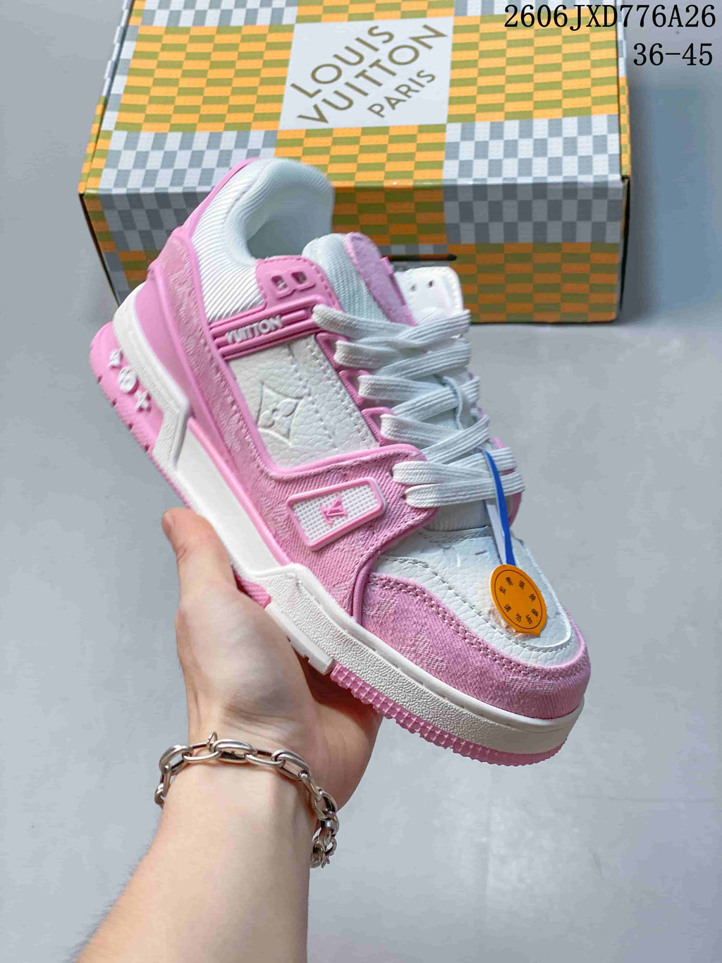 Louis Vuitton Trainer Low-Top Sneakers in Pink and White