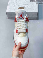 Jordan 4 Retro Mid Sneakers in White, Red and Grey