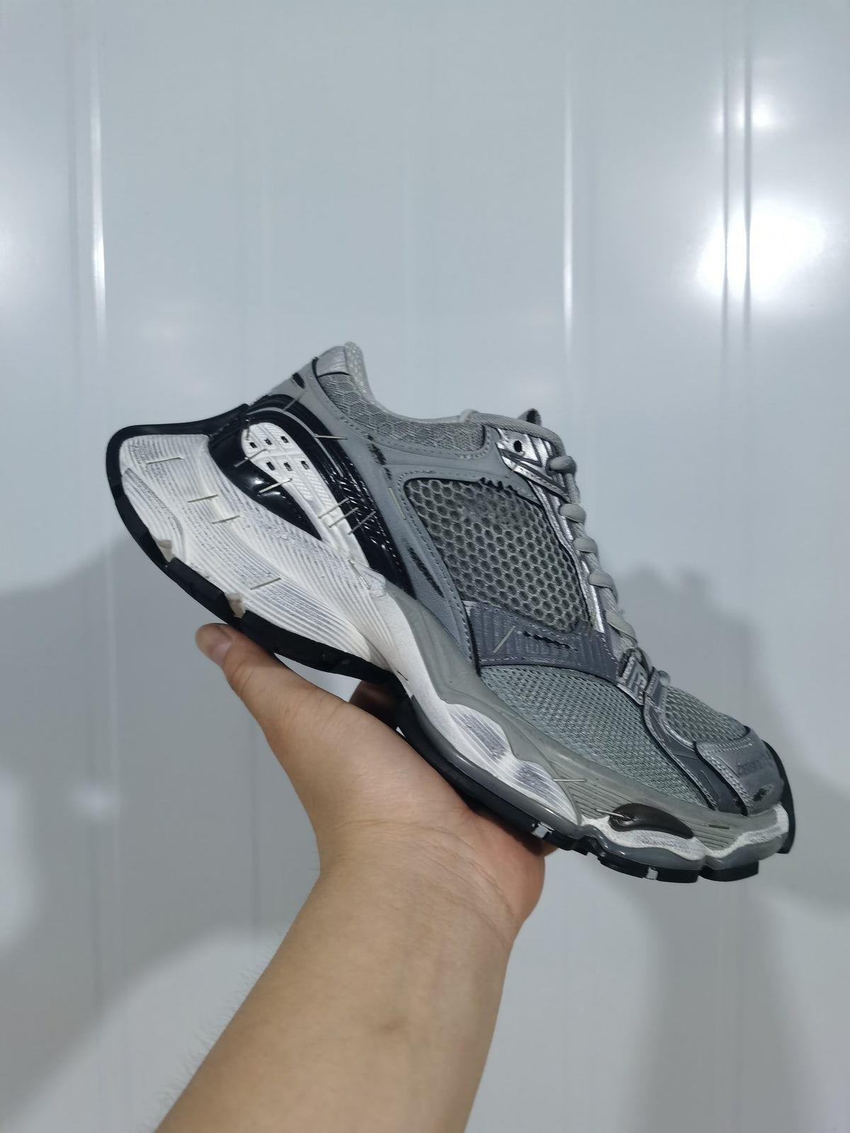 1100-Style Mesh Sneakers in Gray, Silver and Black