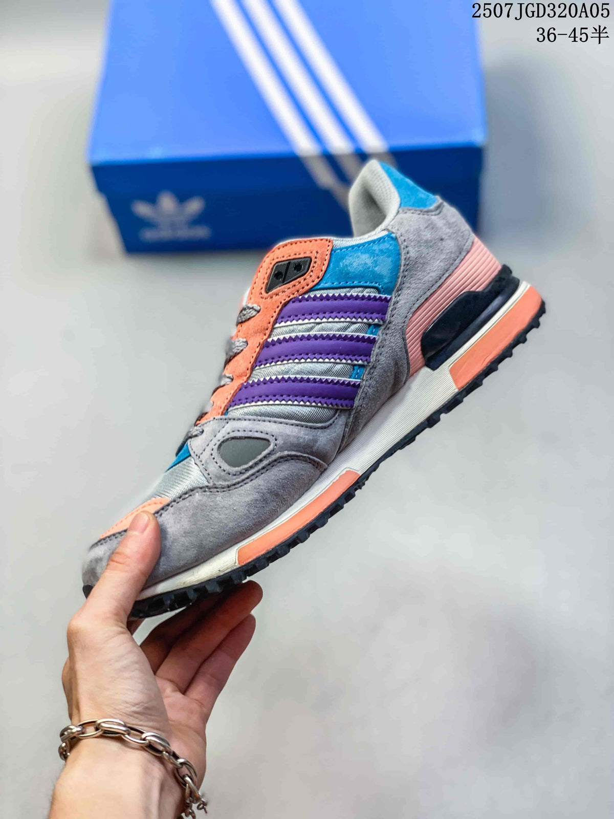adidas ZX 750 Retro Sneakers in Gray, Purple and Coral