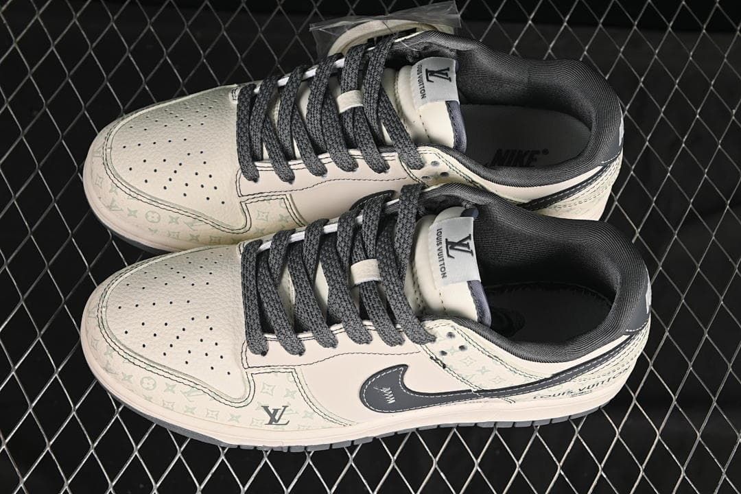 Nike SB Dunk Low Cream and Gray Monogram Sneakers
