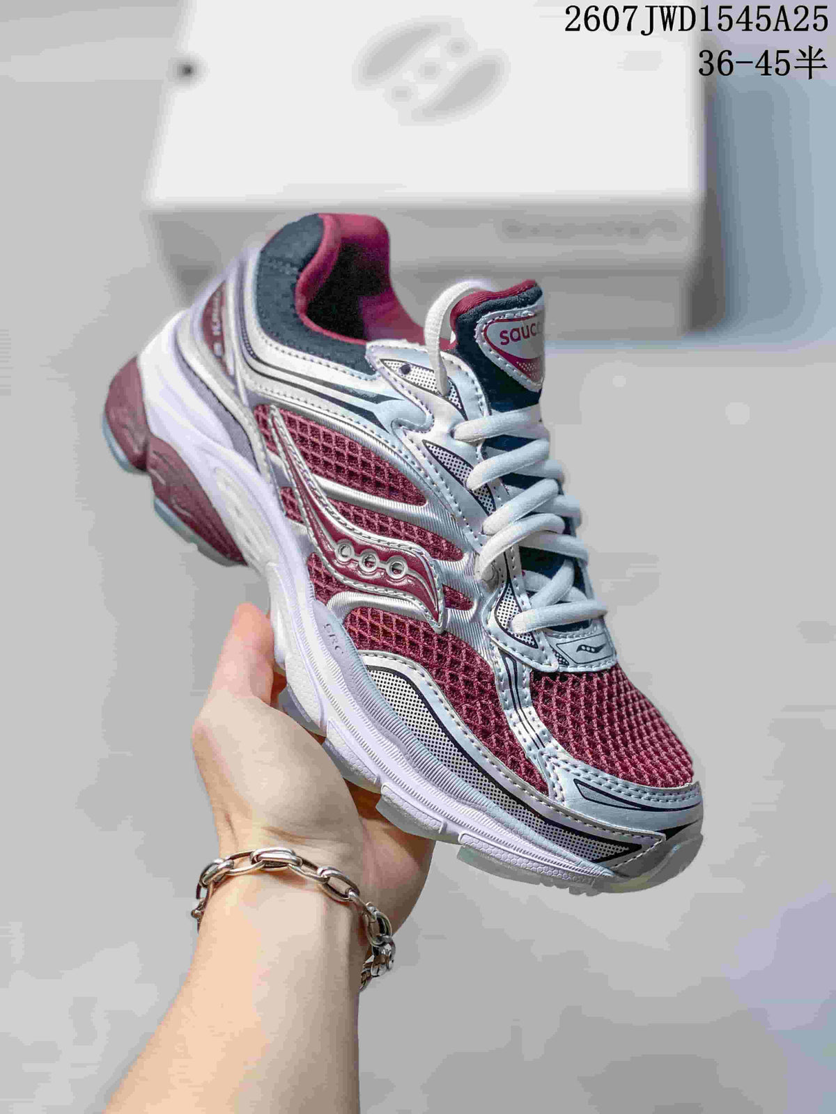 Saucony Pro Grid Omni 9 Burgundy Silver Sneakers 712650OWE