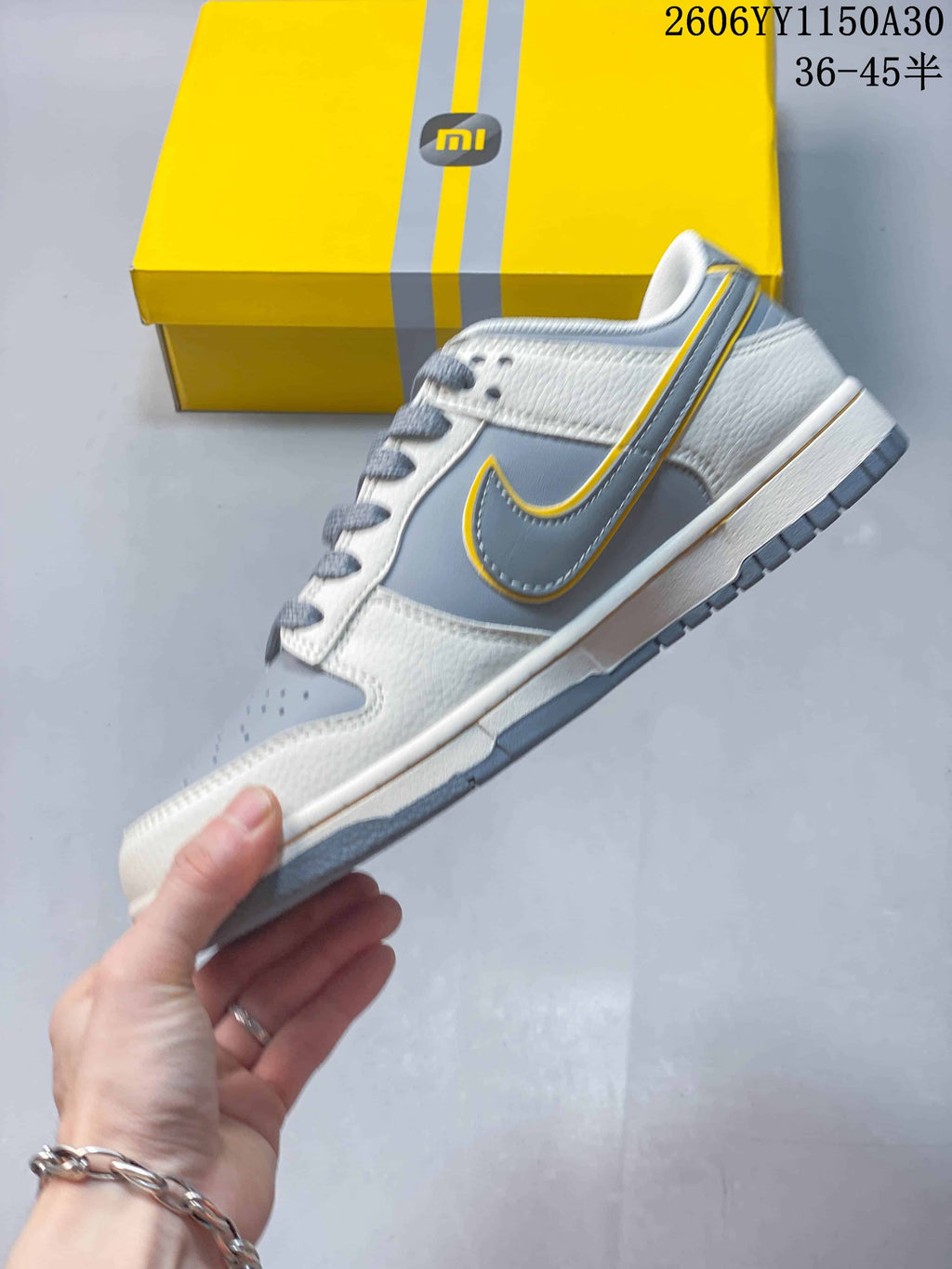 Nike SB Dunk Low Sneaker in Grey, White and Yellow