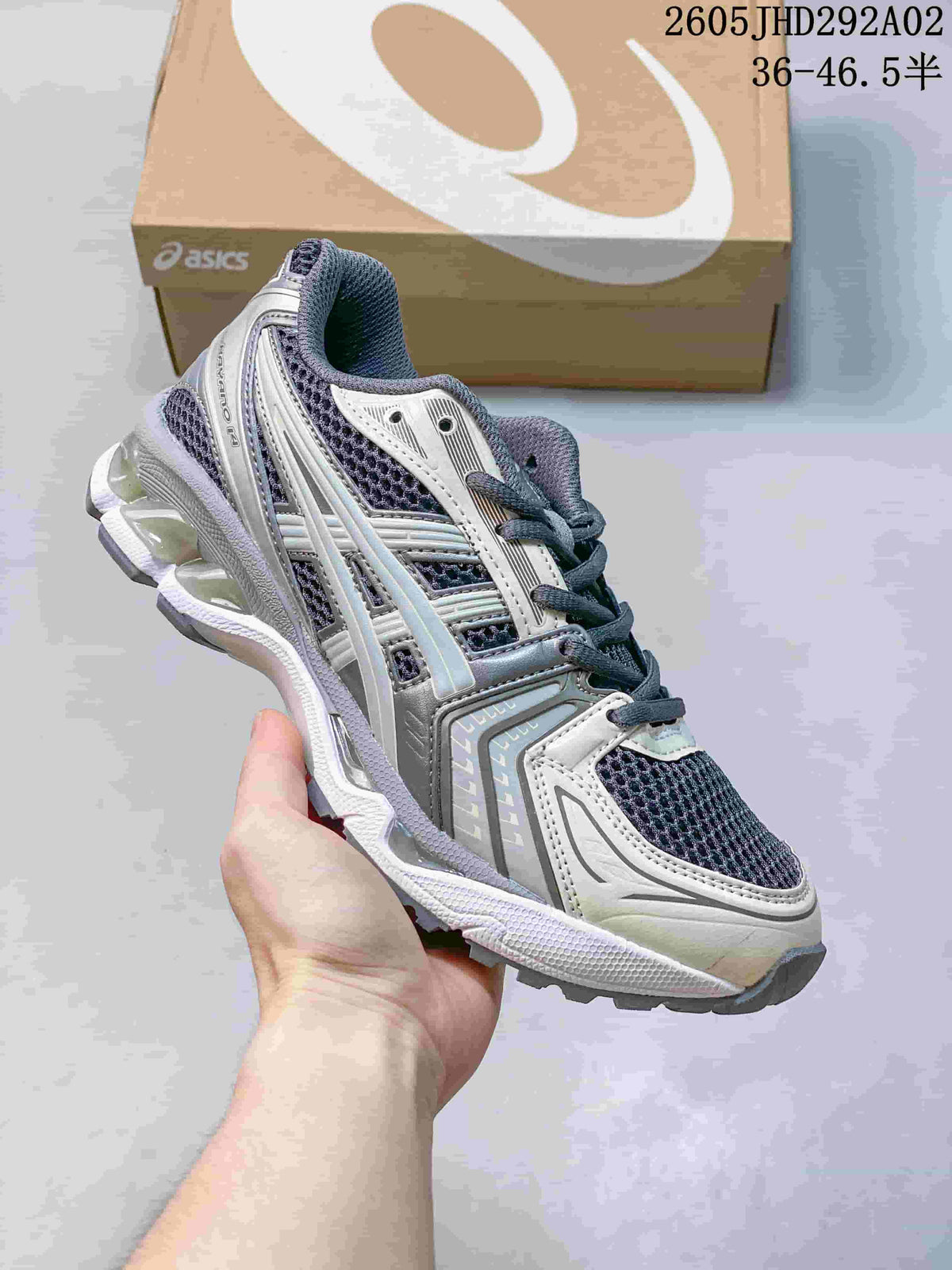 ASICS GEL-KAYANO 14 Sneakers in Silver and Charcoal