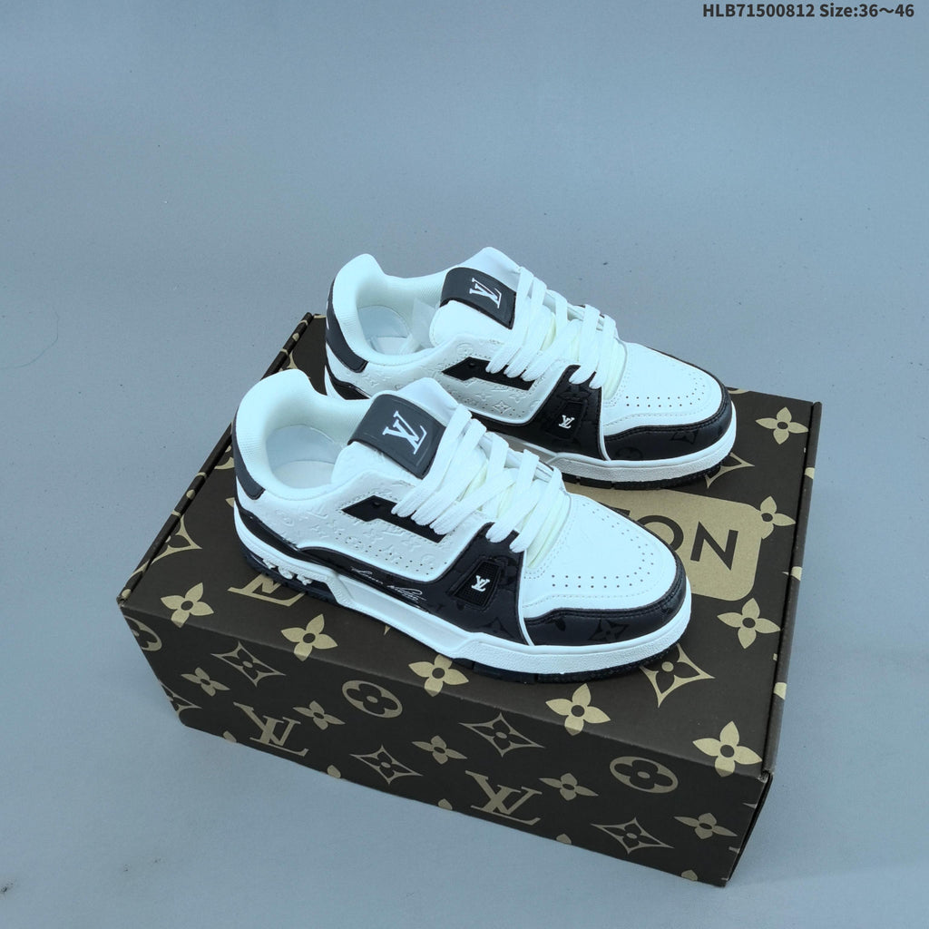 Louis Vuitton White and Black Low-Top Sneakers