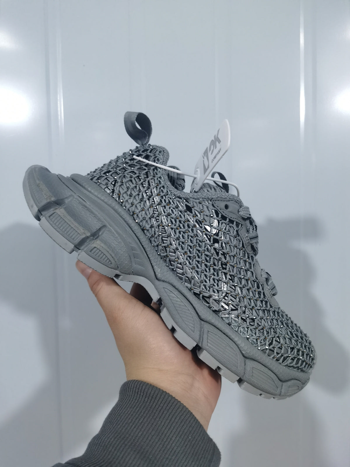 1210 Rhinestone Fishnet Sneakers in Grey/Crystal