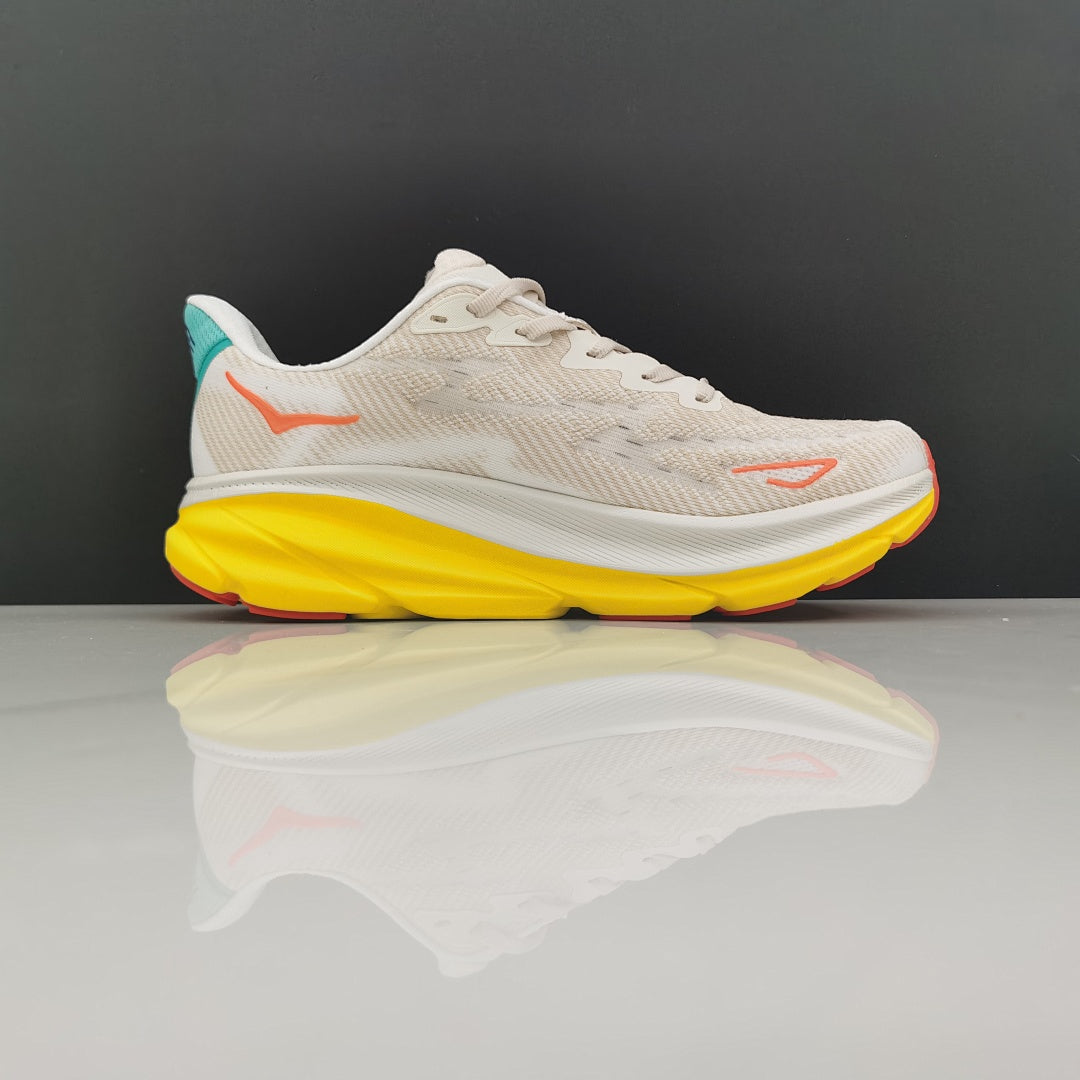 HOKA Clifton 9 Running Shoes in Cream and Yellow