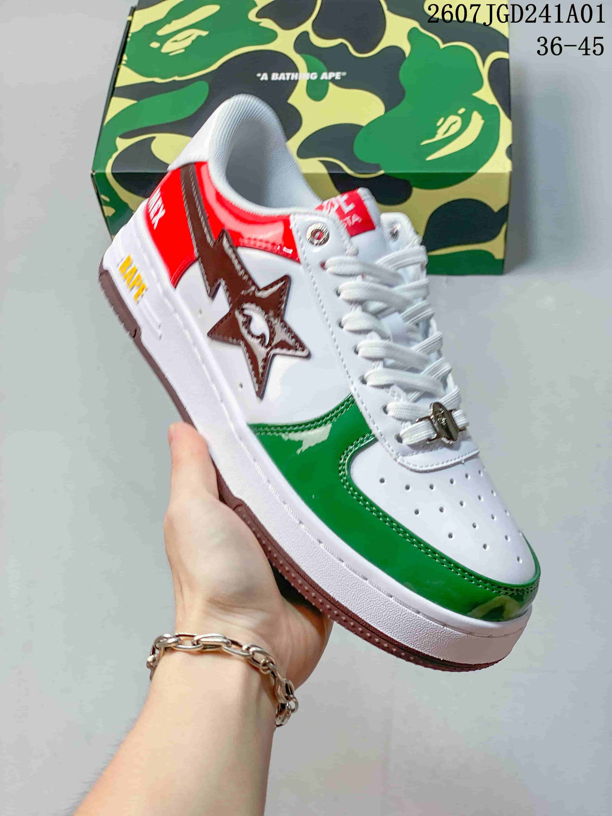 BAPE x Kidsuper Studios Low-Top Sneakers, White Green Red