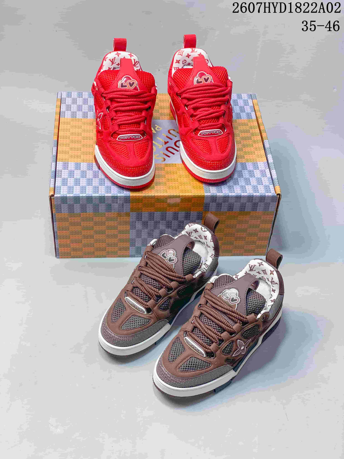 Louis Vuitton Trainer Sneakers in Red and Brown