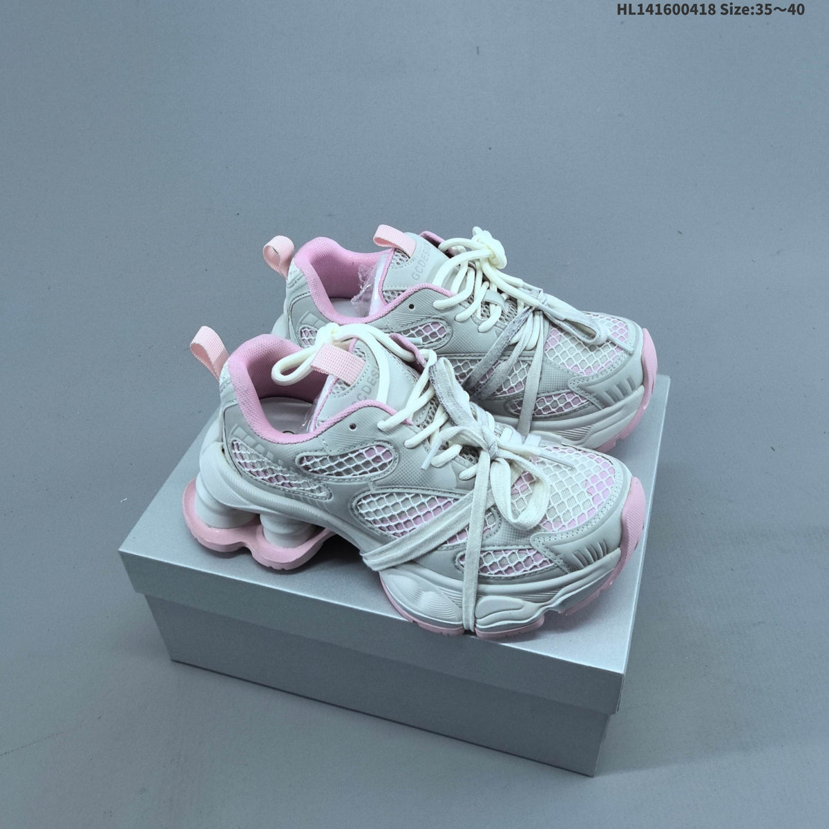 Chunky Platform Sneakers in Silver and White with Mesh Panels