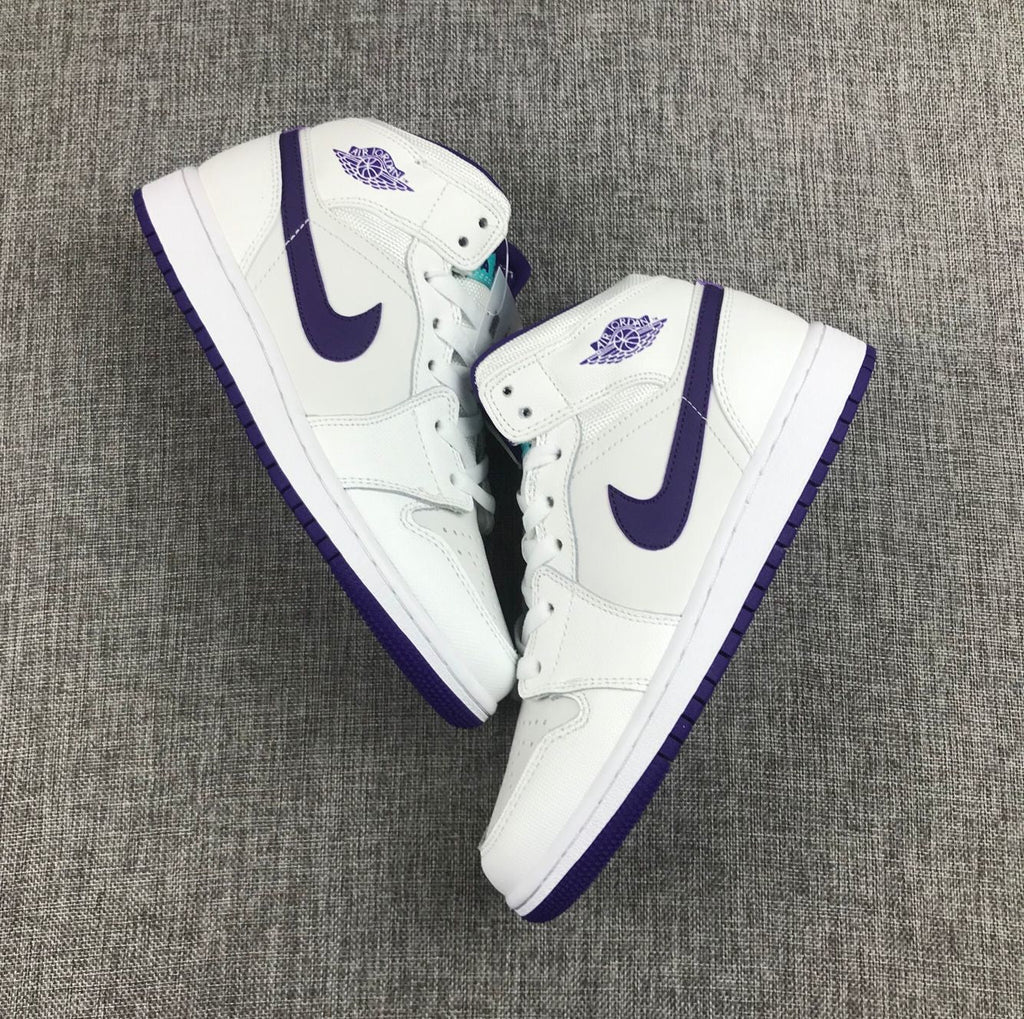 Air Jordan 1 Mid White Purple Sneakers 332148-137