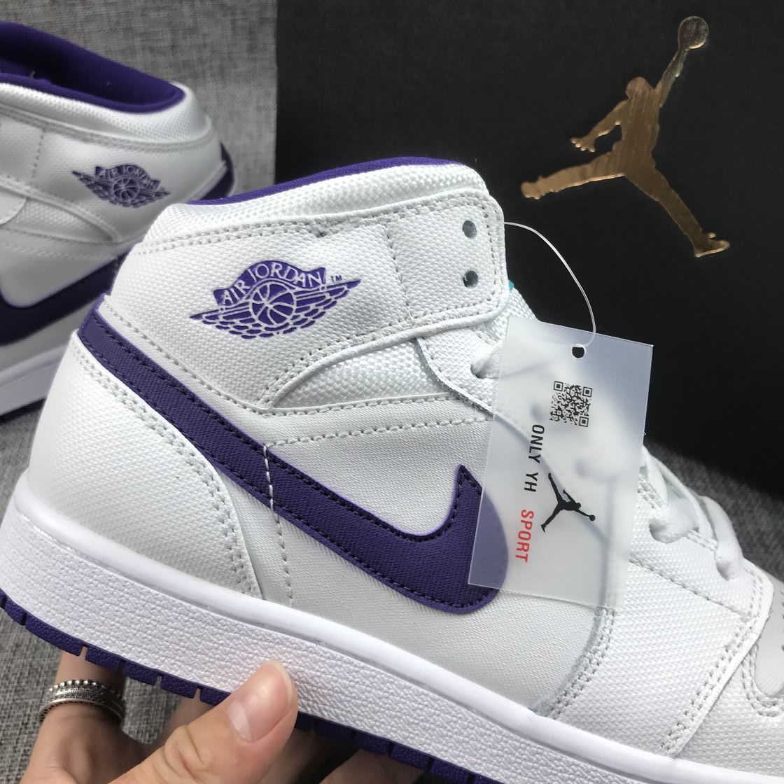 Air Jordan 1 Mid White Purple Sneakers 332148-137