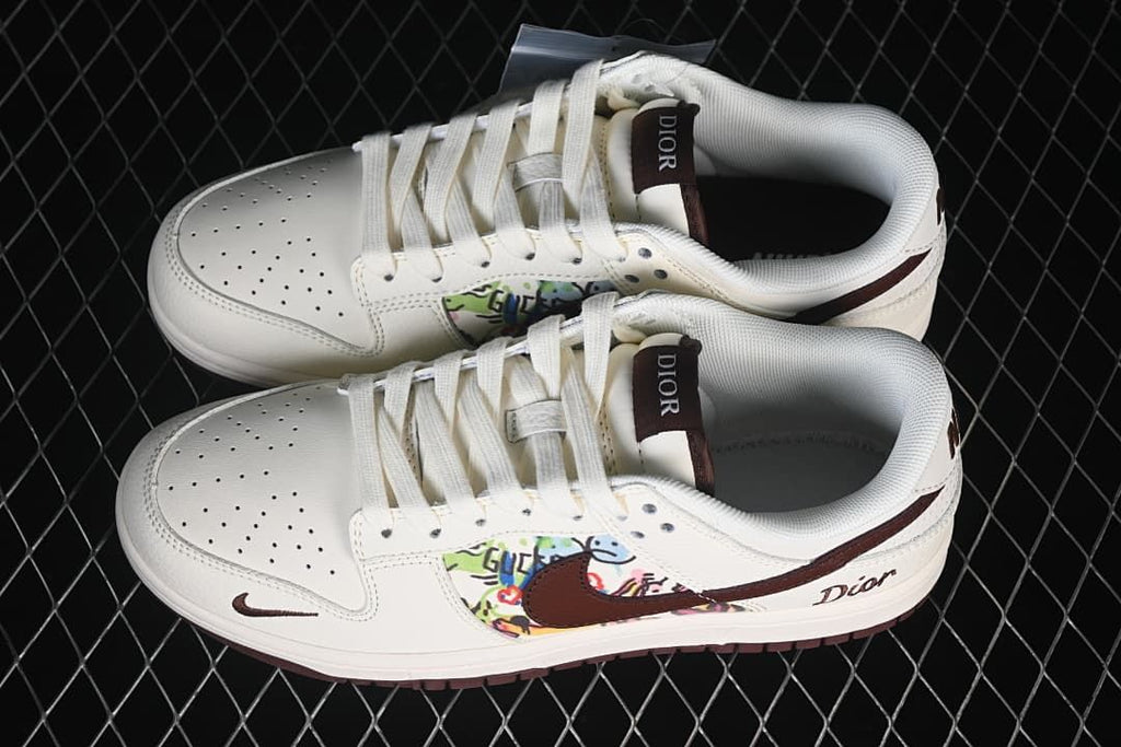 Nike SB Dunk Low Dior Graffiti White Burgundy Sneakers