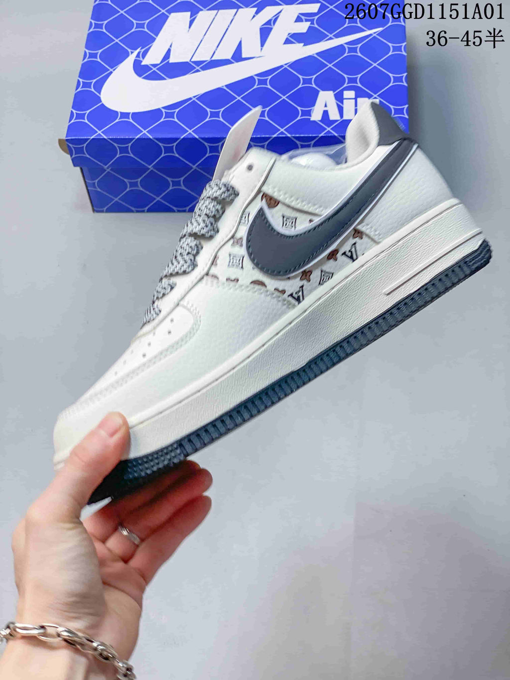 Nike Air Force 1 White Monogram Print Sneakers