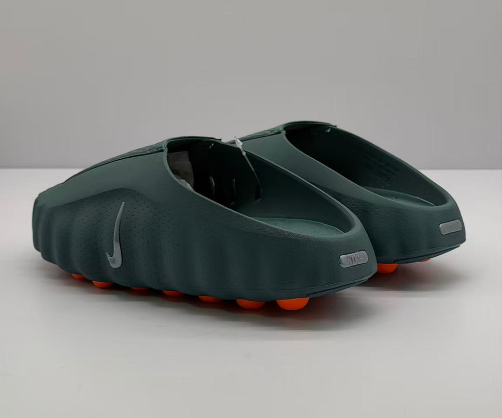 Nike Dark Green Slides with Orange Sole Details