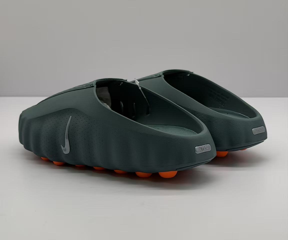 Nike Dark Green Slides with Orange Sole Details