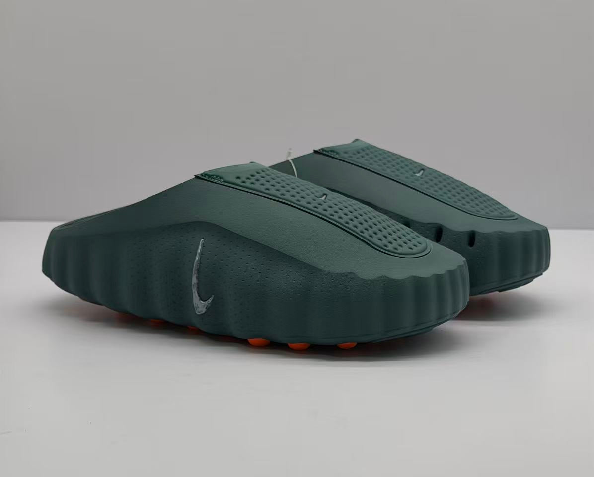 Nike Dark Green Slides with Orange Sole Details