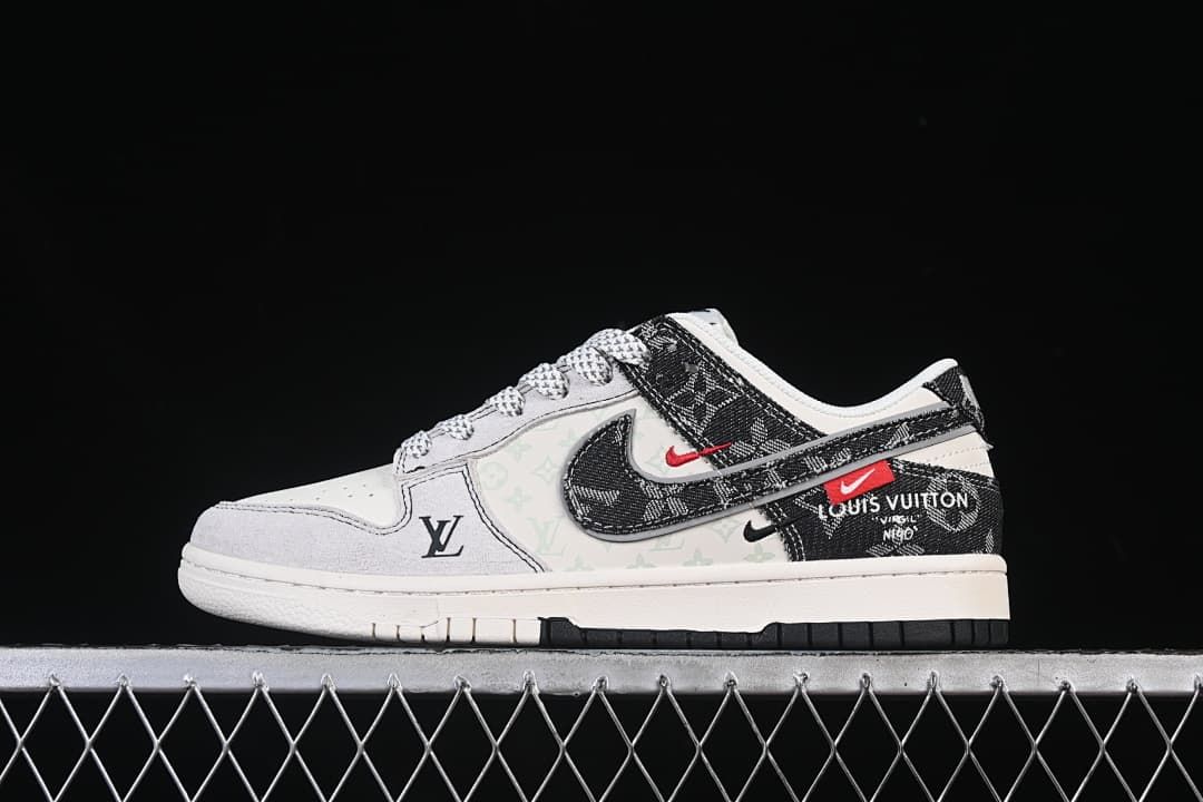 Nike SB Dunk Low Louis Vuitton-Style Black and White Sneaker