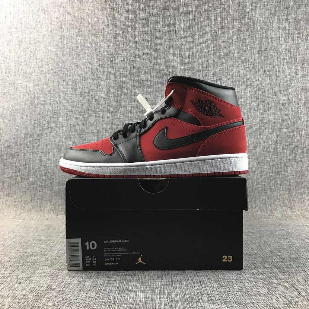 Air Jordan 1 Mid Sneakers in Red, Black and White