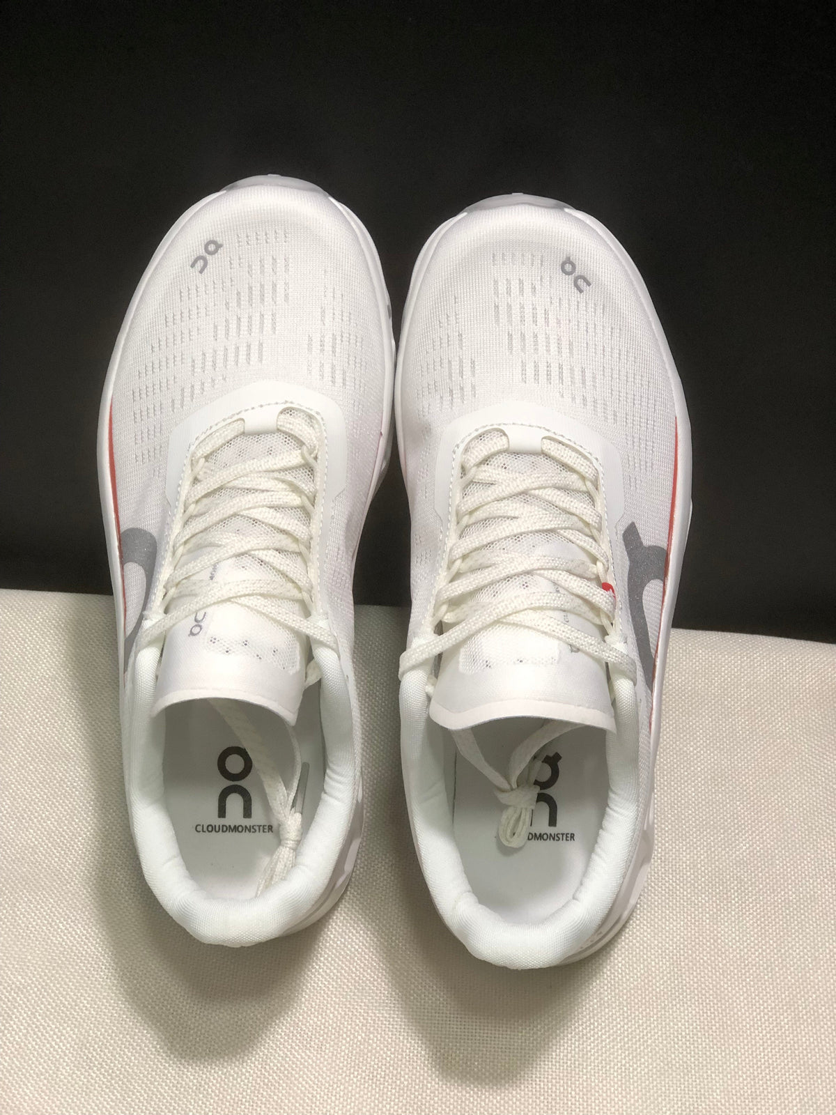 On Cloudmonster 1 White Coral Running Sneakers