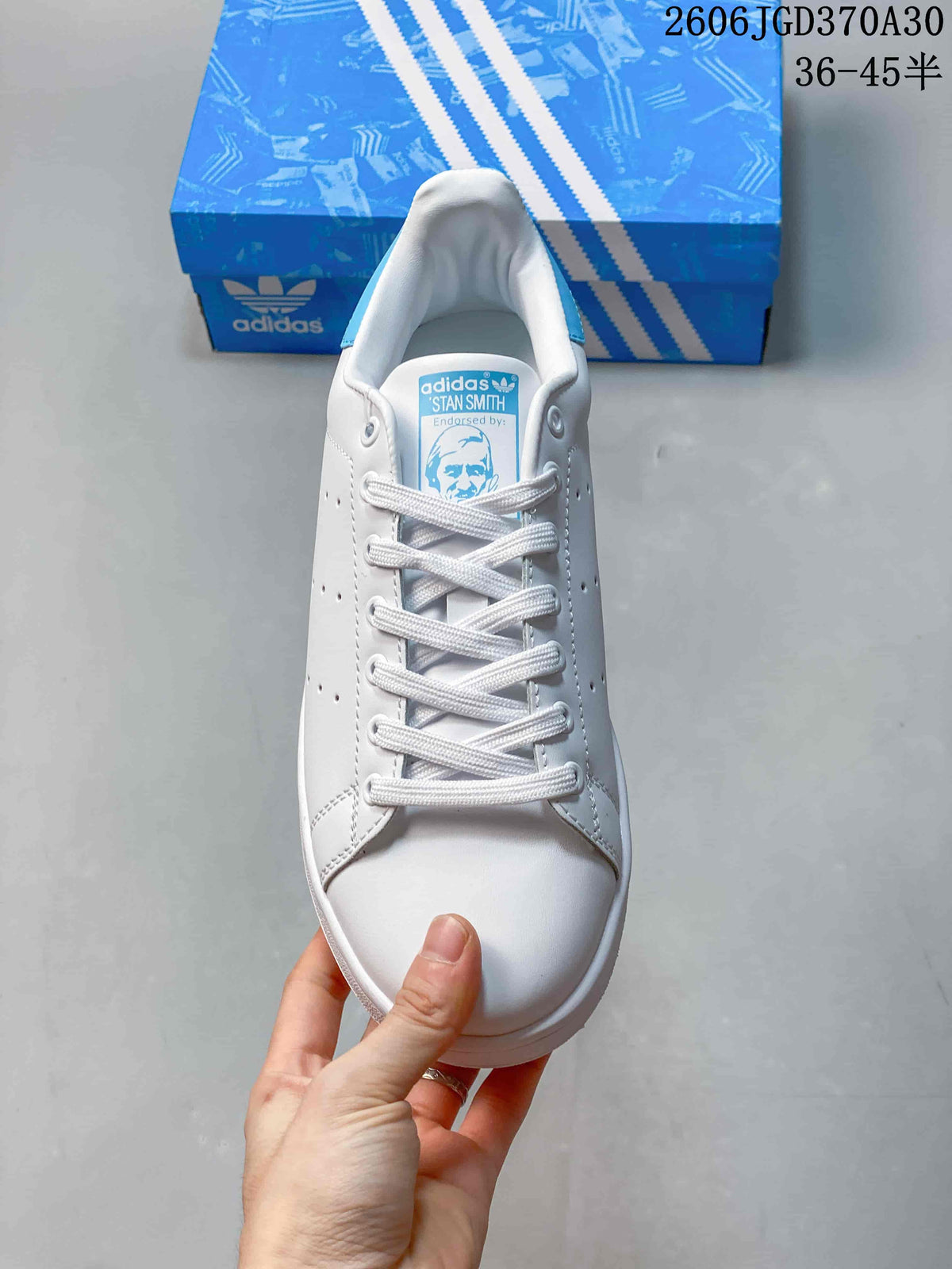Adidas Stan Smith White and Blue Low-Top Sneakers