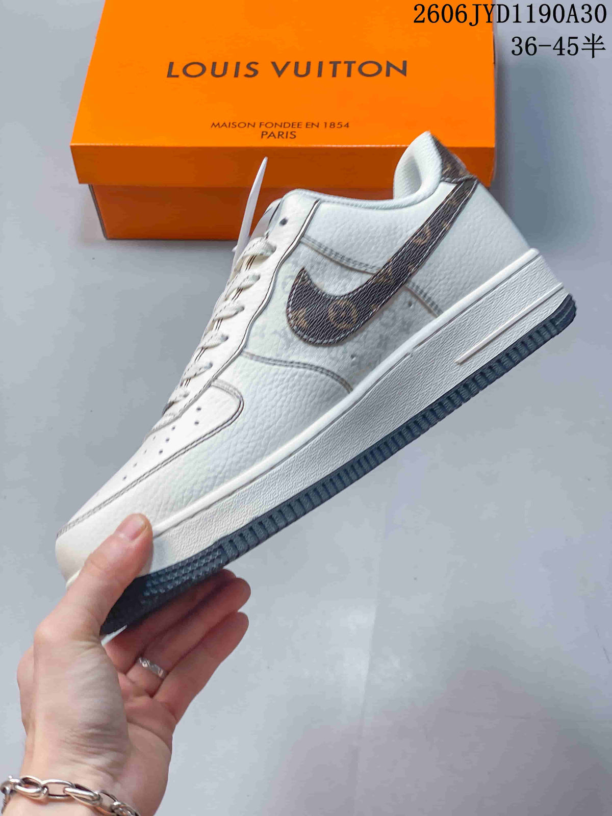 Nike Air Force 1 Low Custom Sneakers in Cream and Gray