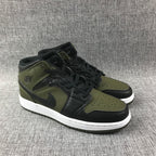 Jordan 1 Mid Sneakers in Black and Olive Green