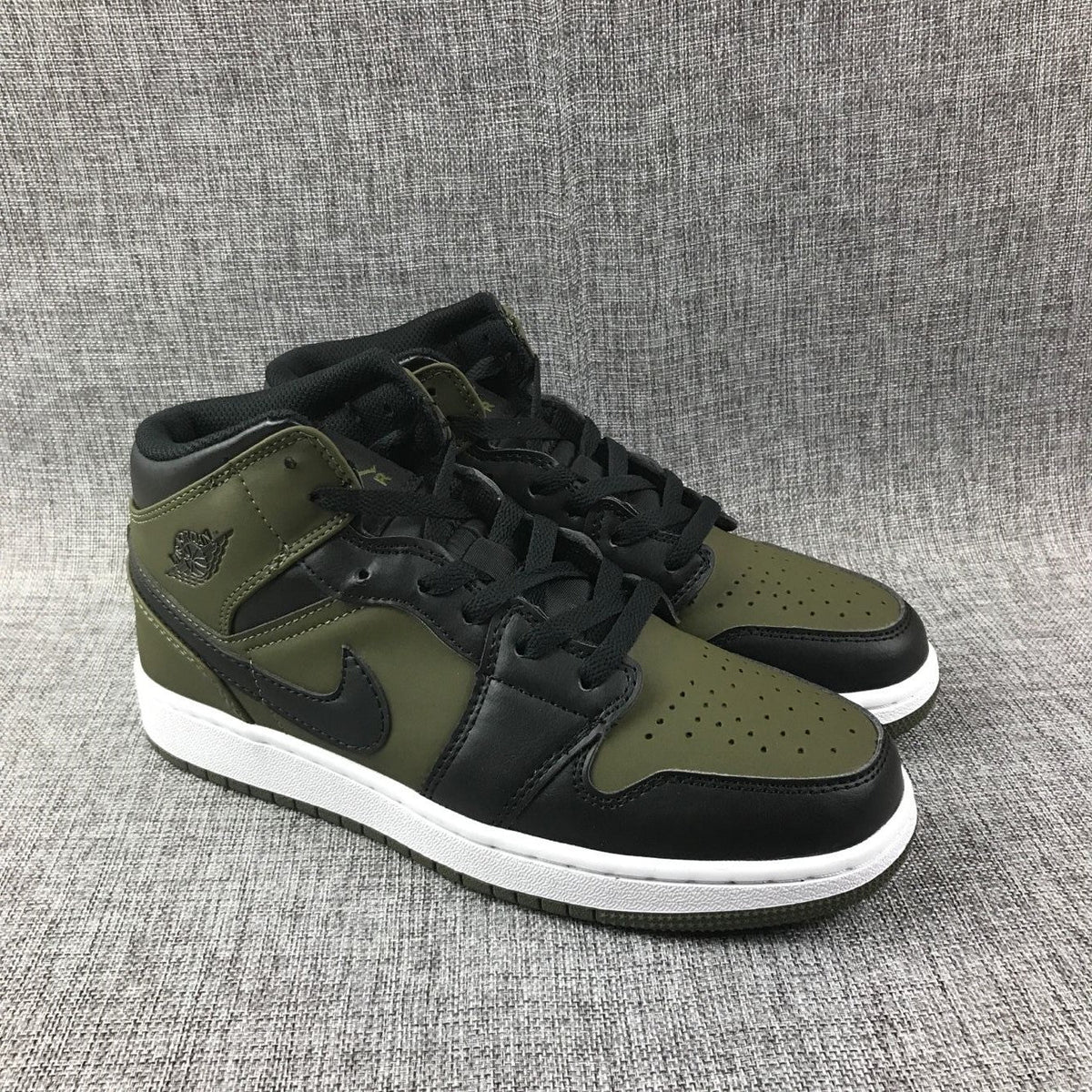 Jordan 1 Mid Sneakers in Black and Olive Green