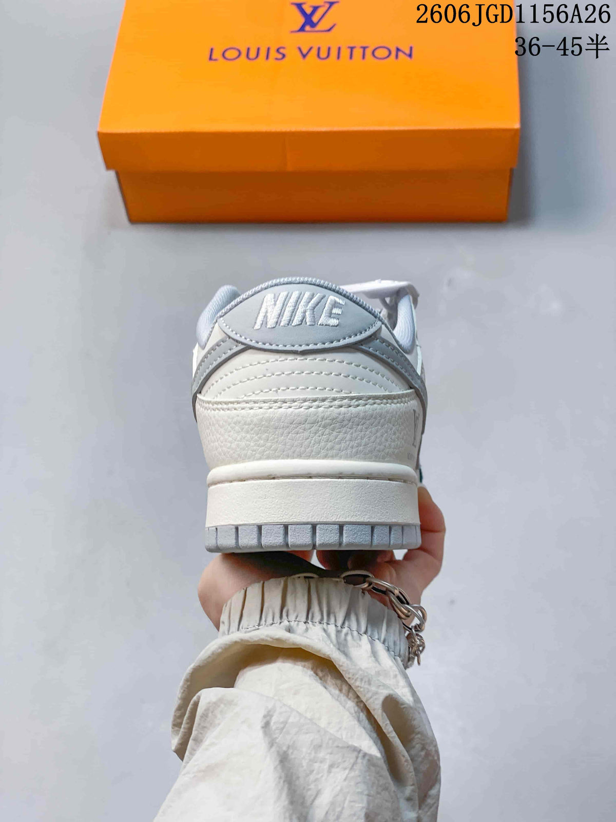 Nike Dunk Low LV-Style Sneakers in White and Denim Blue