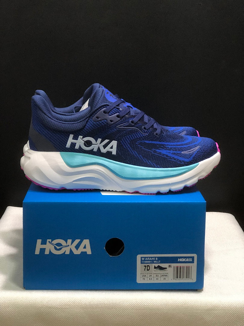 HOKA Arahi 8 Running Shoes, Navy Blue and Aqua