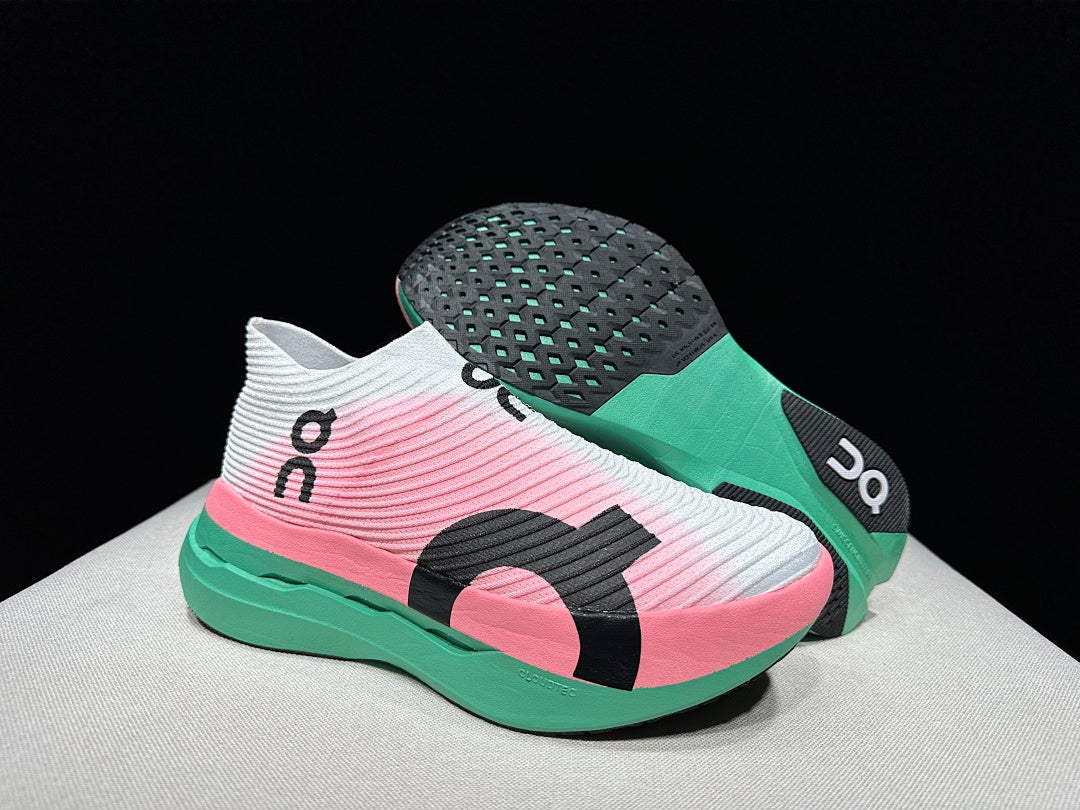 On Cloudboom Strike LS Running Shoes, White Pink Green