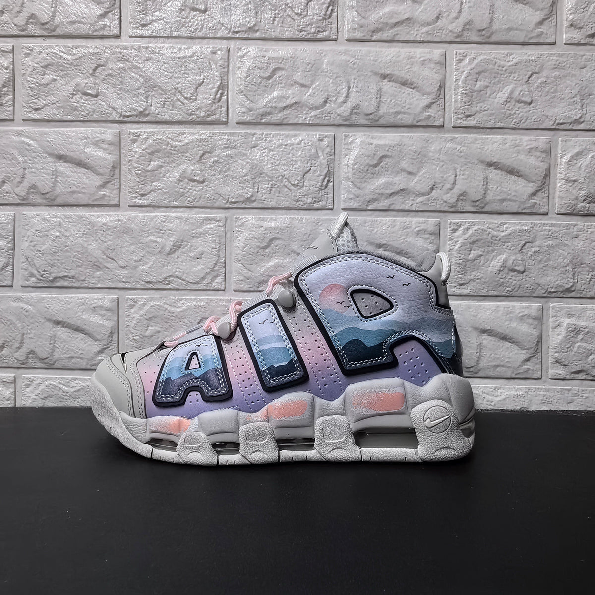 Nike Air More Uptempo Sunset Sneakers in Lavender and Blue