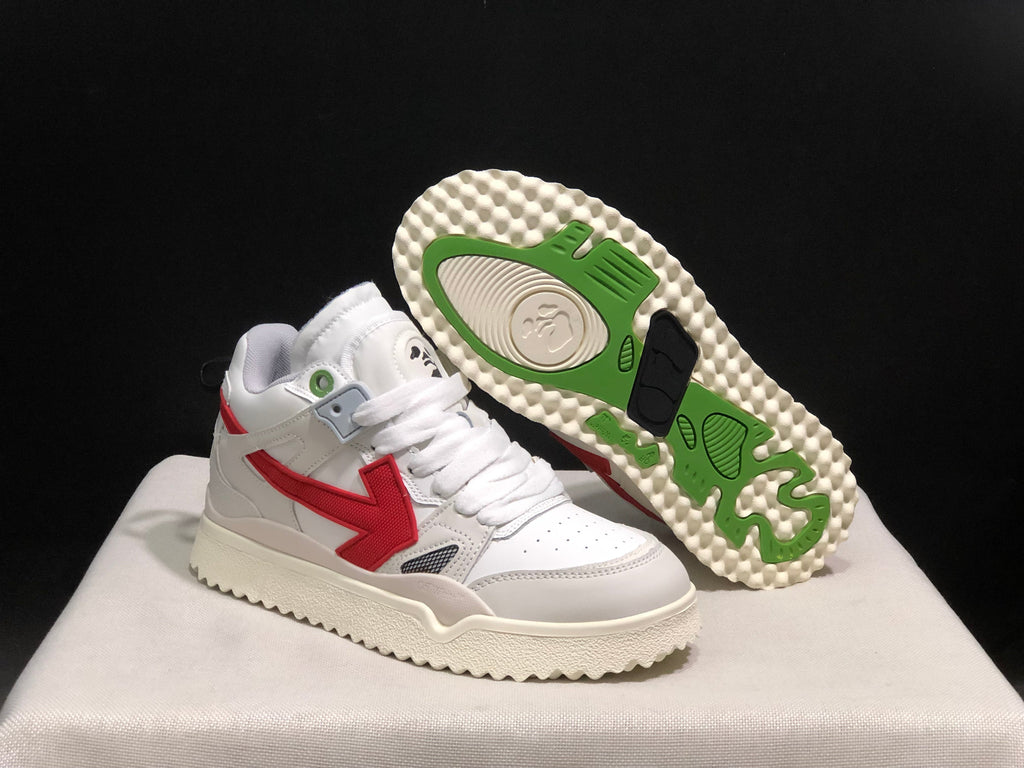 Off-White White and Red Low-Top Sneakers