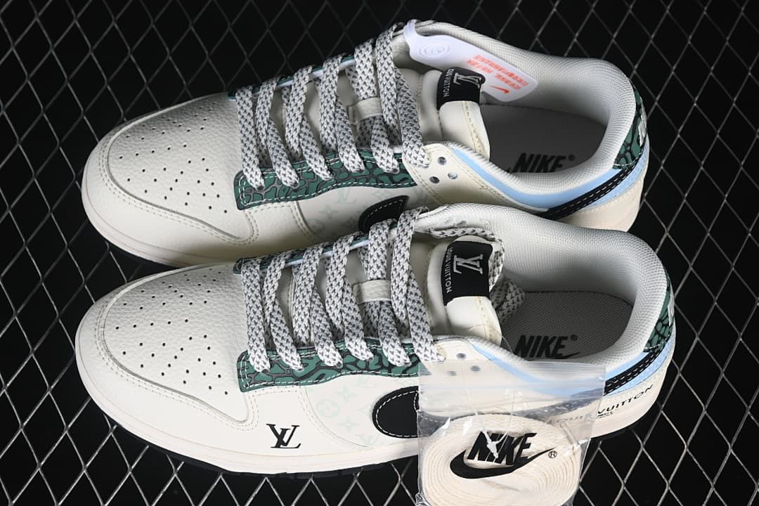 Nike SB Dunk Low Louis Vuitton Print Sneakers, White and Black