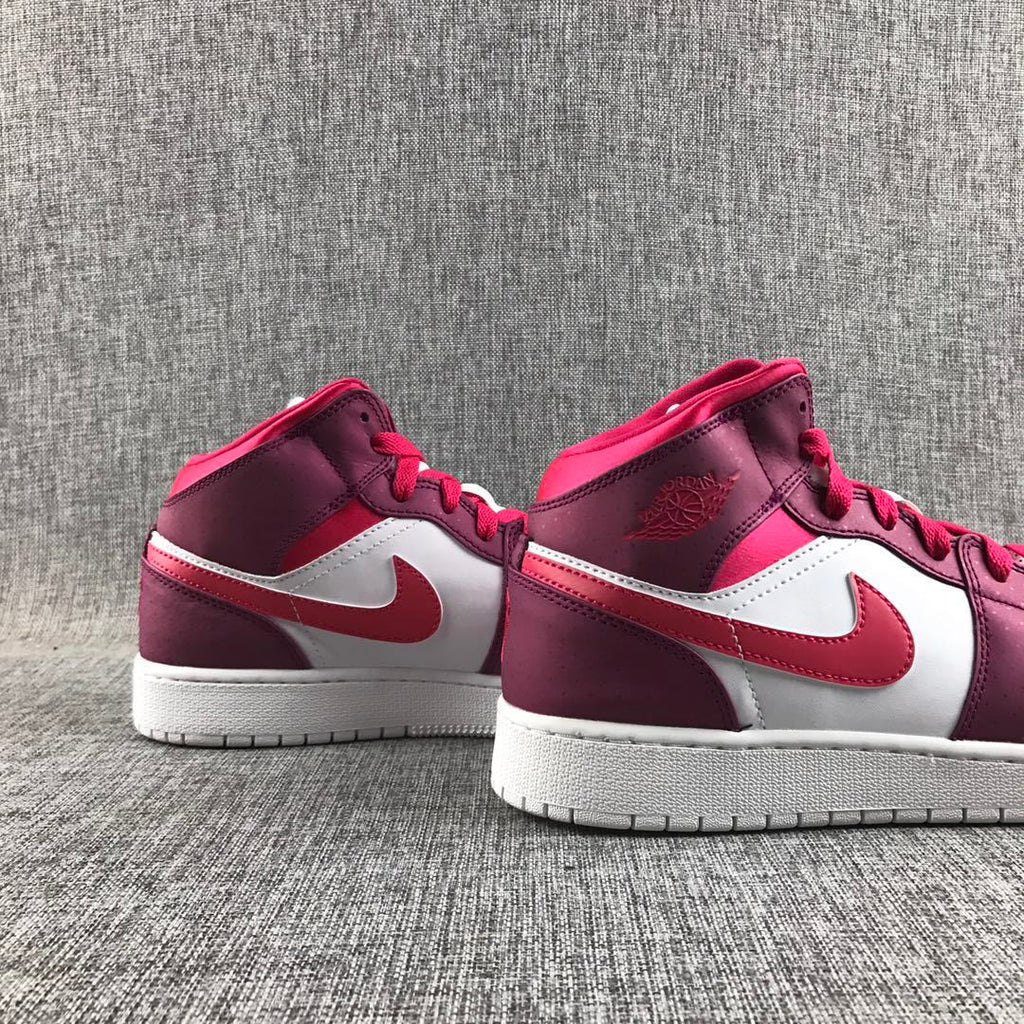 Air Jordan 1 High Sneakers in White, Pink and Burgundy