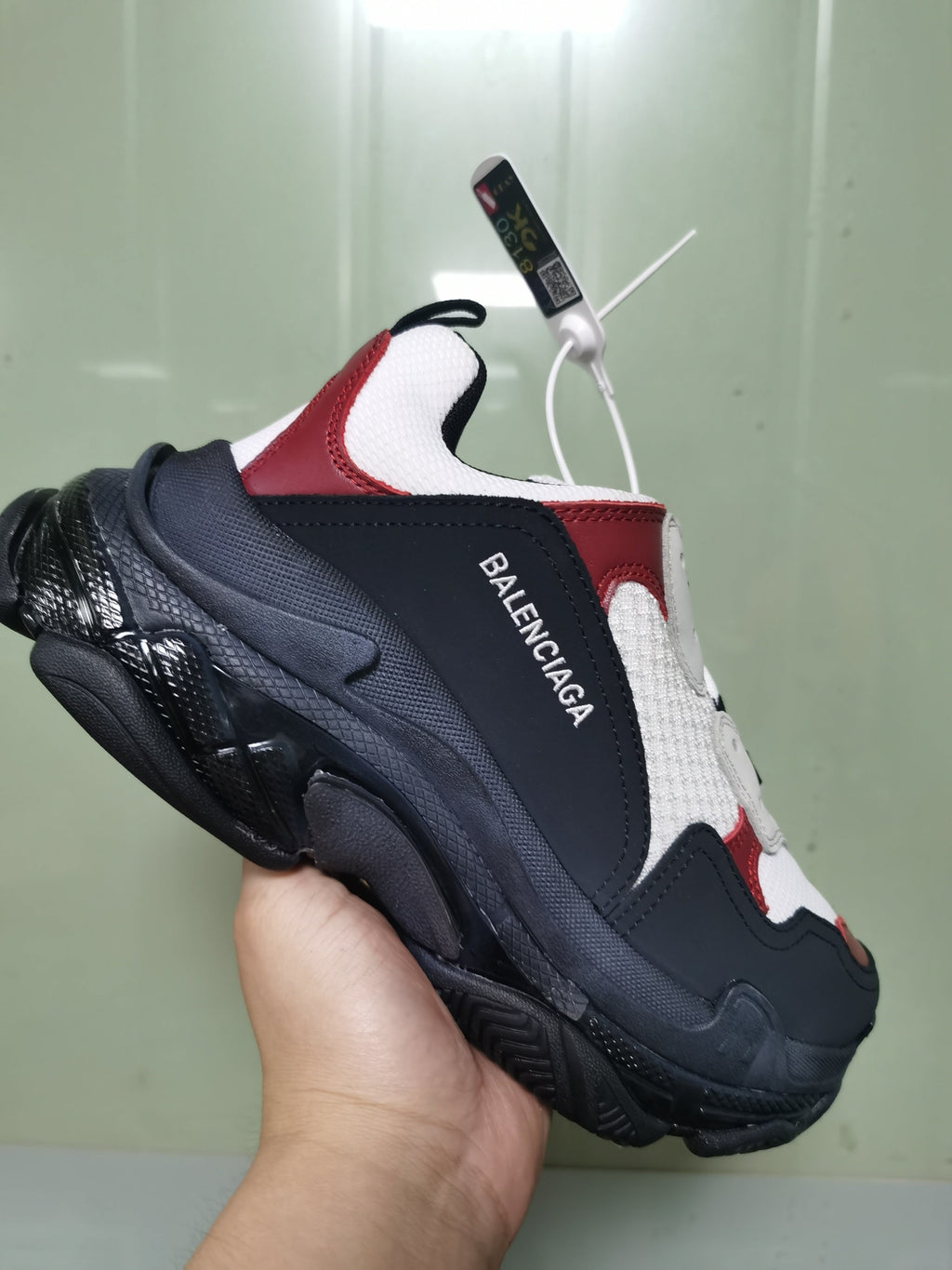 Balenciaga Triple S Clear Sole Sneakers White Burgundy 7078
