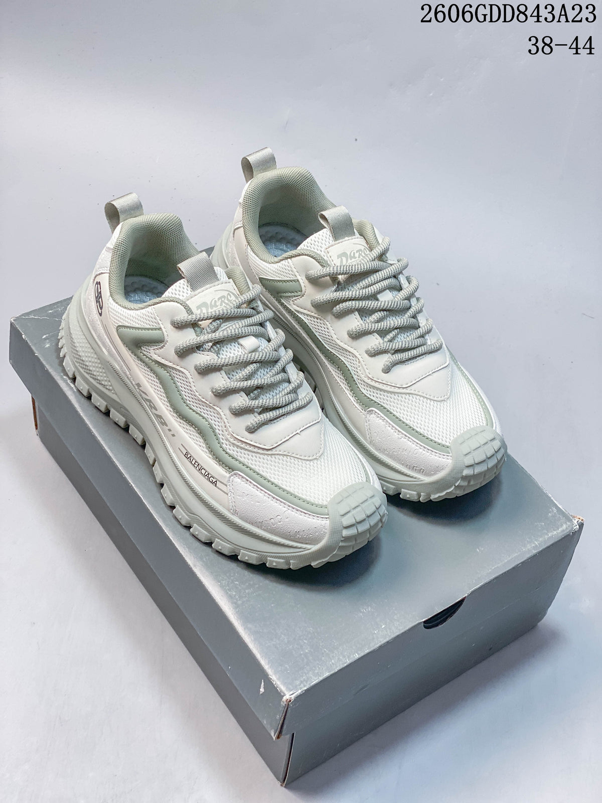 Balenciaga 3XL-Style White and Sage Chunky Sneakers