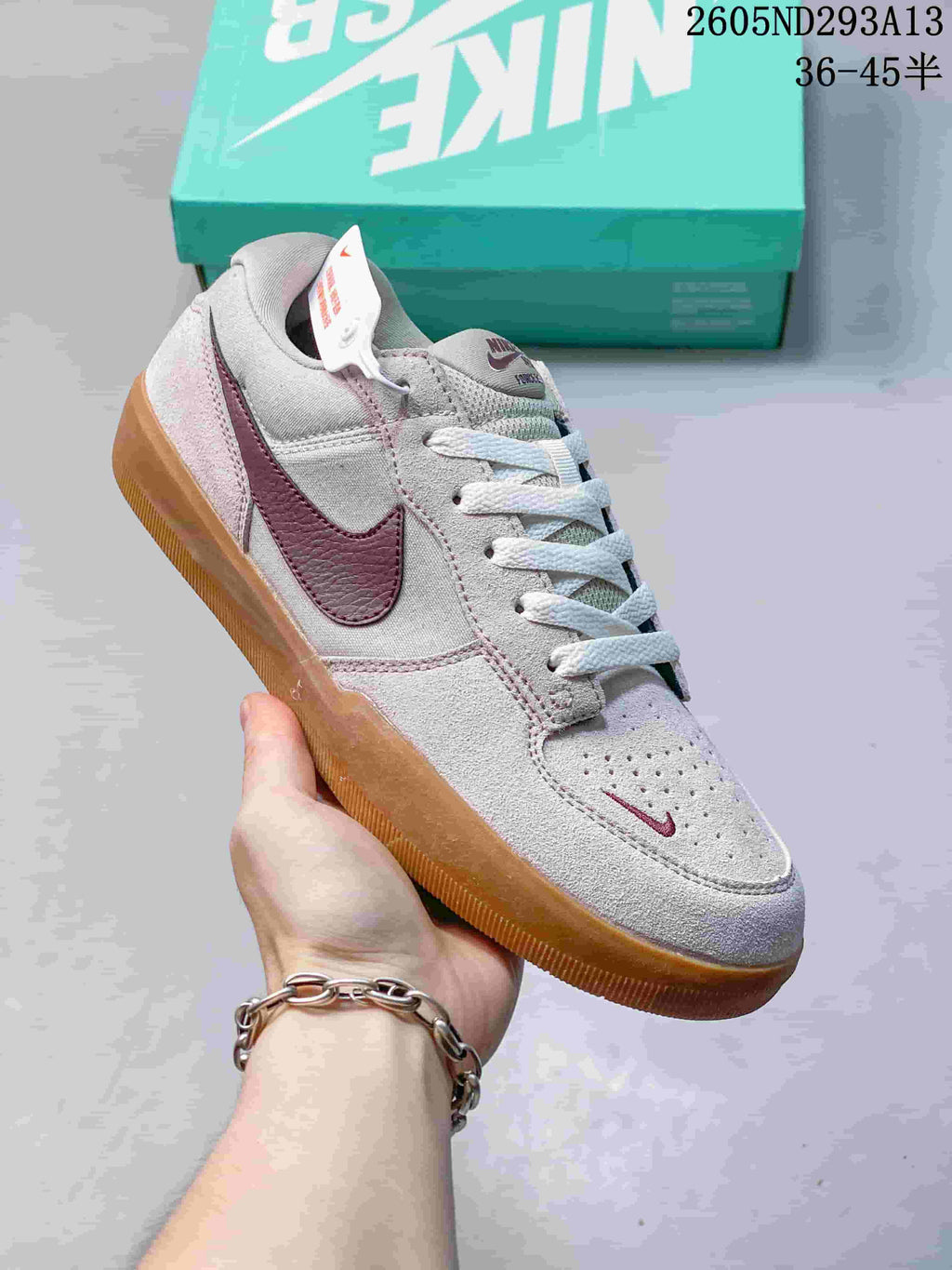 Nike SB Force 58 Low Sneakers Light Gray Burgundy Gum Sole 2605ND293A13