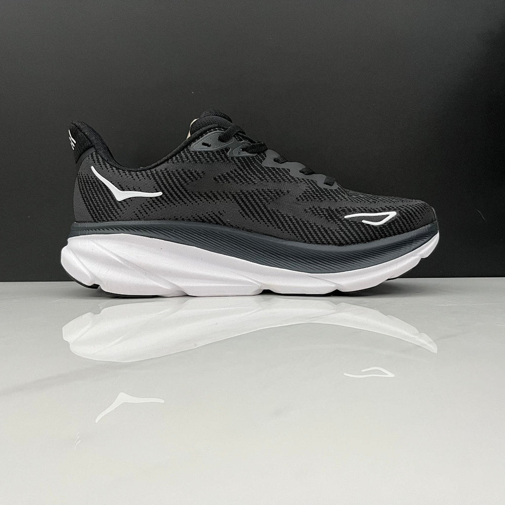 HOKA Clifton 9 Black and White Running Shoes