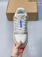 Louis Vuitton Trainer Low-Top Sneakers in White and Beige
