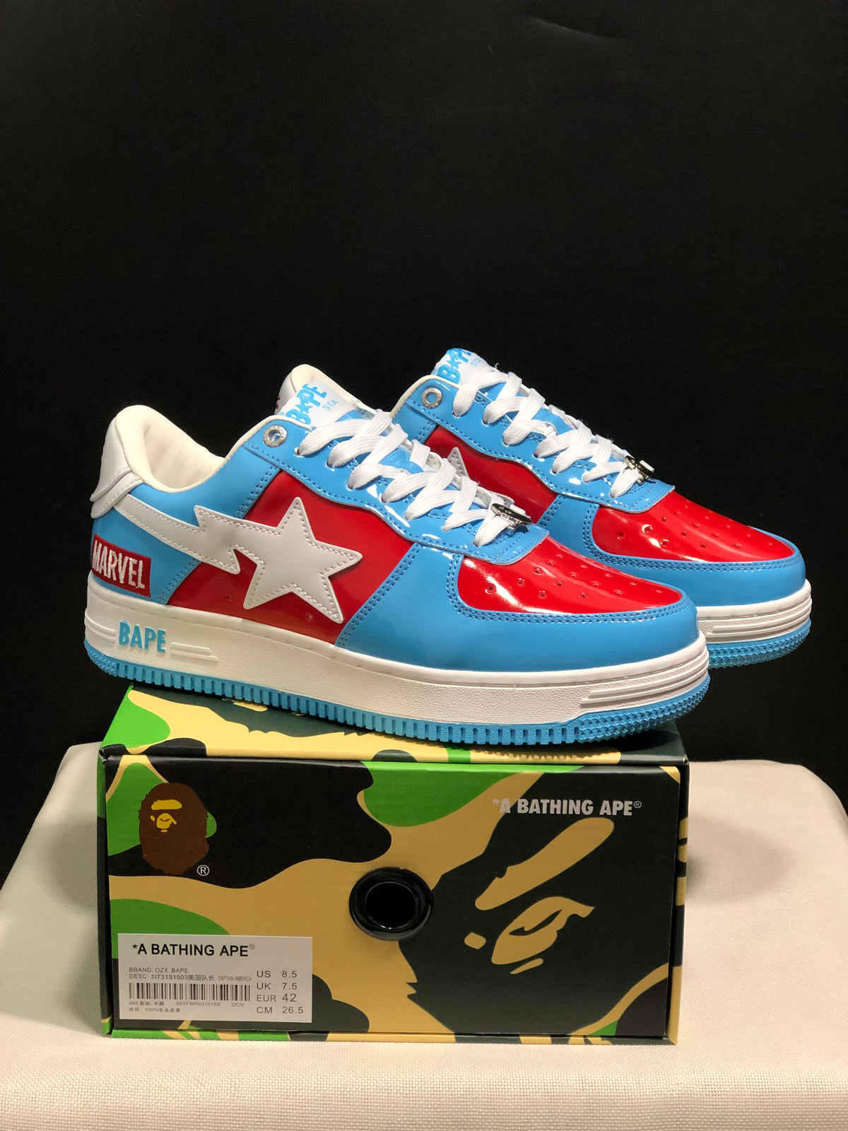 BAPE BAPE STA Low-Top Sneakers Blue Red White Marvel Style