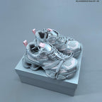 Chunky Platform Sneakers in Silver and White with Mesh Panels